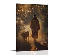 WJHJZQYY Decorazione da parete moderna da appendere con scritta "A Rain of Stars Lights The Way As Jesus Walks with The Lamb, While Wolves Dissolve in Smoke". Decorazione da parete moderna da