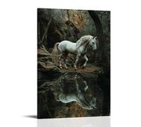 WJHJZQYY Decorazione da parete moderna da appendere con scritta "At a Forest Pool, The Knights Horse Drinks, While in the Reflection, They Gallop through Heaven" (40 x 60 cm)