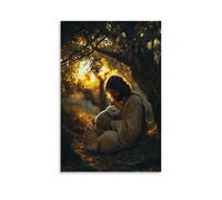 WJHJZQYY Decorazione da parete moderna da appendere con scritta in lingua inglese "Sotto gli ulivi, Gesù culla un agnello tremante mentre la luce dell'alba dorata perfora i rami antichi". Poster