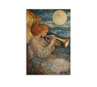 WJHJZQYY Decorazione da parete moderna da appendere con tromba dorata sul giro di un angelo che riposa, il suo suono che riecheggia ancora attraverso colline lontane. Poster decorativo da parete