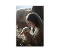 WJHJZQYY Decorazione da parete moderna da appendere con un agnello che canta in un sogno accanto a Gesù, la sua voce più umana che animale. Poster artistico da appendere moderno, 20 x 30 cm