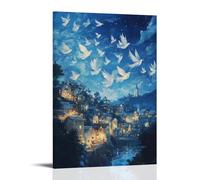 WJHJZQYY Decorazione da parete moderna da appendere con un coro di angeli che si libra sopra un villaggio al crepuscolo, che versa melodie mentre la luce soffusa entra in ogni finestra. Decorazione da