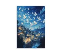 WJHJZQYY Decorazione da parete moderna da appendere con un coro di angeli che si libra sopra un villaggio al crepuscolo, che versa melodie mentre la luce soffusa entra in ogni finestra. Decorazione da