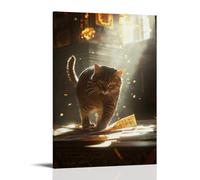 WJHJZQYY Decorazione da parete moderna da appendere con un gatto che attraversa un altare, pergamene di preghiera nel bagliore della luce del mattino. Decorazione da parete moderna poster artistico da