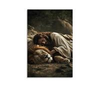 WJHJZQYY Decorazione da parete moderna da appendere con un leone che dorme ai piedi di Gesù mentre racconta storie ai bambini persi nel deserto. Poster artistico da appendere moderno, 20 x 30 cm