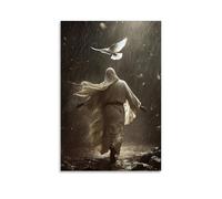 WJHJZQYY Decorazione da parete moderna da appendere con una colomba che vola attraverso la luce della tempesta mentre Gesù cammina verso la croce, la sua veste che cattura il vento come le ali. Poster