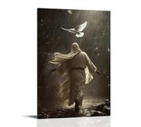 WJHJZQYY Decorazione da parete moderna da appendere con una colomba che vola attraverso la luce della tempesta mentre Gesù cammina verso la croce, la sua veste che cattura il vento come le ali. Poster