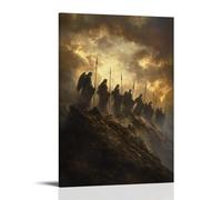 WJHJZQYY Decorazione da parete moderna da appendere in cima a una cresta, una linea di angeli che guarda silenziosamente sulla terra addormentata, le loro lance rivolte verso il basso in pace. Poster