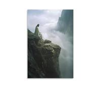 WJHJZQYY Decorazione da parete moderna da appendere in cima a una scogliera rocciosa, Gesù guarda sopra un agnello che riposa mentre due lupi strisciano dalla nebbia sotto. Poster decorativo da parete