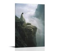 WJHJZQYY Decorazione da parete moderna da appendere in cima a una scogliera rocciosa, Gesù guarda sopra un agnello che riposa mentre due lupi strisciano dalla nebbia sotto. Poster decorativo da parete