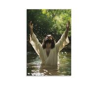 WJHJZQYY Decorazione da parete moderna da appendere, motivo: Gesù alza le braccia al cielo, il fiume lo specchia come se l'acqua ricorda l'Eden. Poster decorativo da parete, 30 x 45 cm