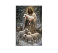 WJHJZQYY Decorazione da parete moderna da appendere, motivo: Gesù scude un agnello con la sua veste mentre i cuccioli di lupo circondano dietro, ma si congelano al suo sguardo incrollabile