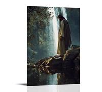 WJHJZQYY Decorazione da parete moderna da appendere, motivo: Gesù si trova dietro una cascata, ma solo il suo riflesso esce nel fiume sottostante. Poster decorativo da parete, arte moderna, 60 x 90 cm