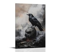 WJHJZQYY Decorazione da parete moderna da appendere, motivo: un corvo che colpisce l'elmo del cavaliere su un altare sul campo di battaglia, circondato da fumo e silenzio. Poster decorativo da parete