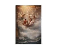 WJHJZQYY Decorazione murale moderna da appendere con angeli che cantano sopra un mare in tempesta, guida una nave frantumata verso una costa dove la Vergine aspetta a braccia aperte. Decorazione da