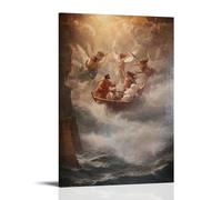 WJHJZQYY Decorazione murale moderna da appendere con angeli che cantano sopra un mare in tempesta, guida una nave frantumata verso una costa dove la Vergine aspetta a braccia aperte. Decorazione da
