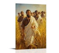 WJHJZQYY Decorazione murale moderna da appendere con Cristo che cammina attraverso i campi di grano con i suoi discepoli, gambi dorati che spazzano contro le vesti nel sole del tardo pomeriggio