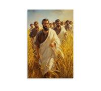 WJHJZQYY Decorazione murale moderna da appendere con Cristo che cammina attraverso i campi di grano con i suoi discepoli, gambi dorati che spazzano contro le vesti nel sole del tardo pomeriggio