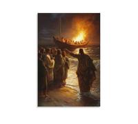 WJHJZQYY Decorazione murale moderna da appendere con Cristo sulla riva ai pescatori dopo la resurrezione, il fuoco scoppiettante e il riconoscimento che sorge in gioiosi sussulti. Decorazione murale