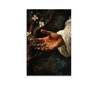 WJHJZQYY Decorazione murale moderna da appendere con Gesù che mette la mano su un albero spezzato e i fiori tornano senza una stagione. Poster decorativo da parete moderno, 50 x 75 cm