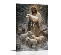 WJHJZQYY Decorazione murale moderna da appendere con Gesù che scherma un agnello con la sua veste mentre i cuccioli di lupo circondano dietro ma si congelano al suo sguardo incrollabile. Poster