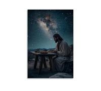 WJHJZQYY Decorazione murale moderna da appendere con Gesù costruisce un tavolo nel deserto e i perduti vieni a mangiare sotto un cielo stellato. Poster artistico da appendere moderno, 60 x 90 cm