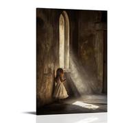 WJHJZQYY Decorazione murale moderna da appendere con la preghiera di un bambino all'interno della cappella, polvere e luce che avevano dimenticato da tempo il suono della speranza. Poster decorativo