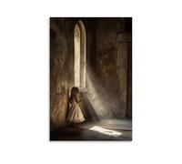 WJHJZQYY Decorazione murale moderna da appendere con la preghiera di un bambino all'interno della cappella, polvere e luce che avevano dimenticato da tempo il suono della speranza. Poster decorativo