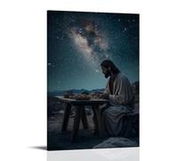 WJHJZQYY Decorazione murale moderna da appendere con scritta "Gesù costruisce un tavolo nel deserto e i perduti vieni a mangiare sotto un cielo stellato". Poster artistico da appendere moderno, 20 x