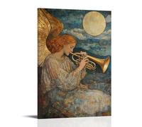 WJHJZQYY Decorazione murale moderna da appendere con tromba dorata sul giro di un angelo che riposa, il suo suono che riecheggia ancora attraverso colline lontane. Poster decorativo da parete moderno