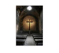 WJHJZQYY Decorazione murale moderna da appendere con un coro che canta sotto un'antica croce, le loro voci fanno brillare il testo sulle pareti della cappella. Poster decorativo da parete moderno, 20
