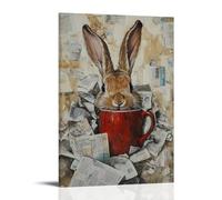 WJHJZQYY Dipinto ad olio con animali di un coniglio sepolto nei giornali, solo tazza di caffè e orecchie che sbirciano fuori. Decorazione murale moderna da appendere poster artistico da appendere (20