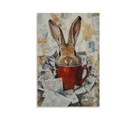WJHJZQYY Dipinto ad olio con animali di un coniglio sepolto nei giornali, solo tazza di caffè e orecchie che sbirciano fuori. Decorazione murale moderna da appendere poster artistico da appendere (30