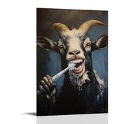 WJHJZQYY Dipinto ad olio con animali di una capra che si lava i denti così selvaggiamente che lo specchio si è appannato completamente con dentifricio spray. Decorazione da parete moderna poster
