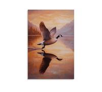 WJHJZQYY Dipinto ad olio con animali di un'oca che corre attraverso un lago specchio in una barca di conchiglie all'alba. Decorazione murale moderna da appendere poster artistico da appendere (20 x 30