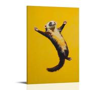 WJHJZQYY Dipinto ad olio su un furetto che fa il trampolino si capovolge sotto il cielo piatto giallo limone, decorazione da parete moderna, poster artistico da appendere (20 x 30 cm)