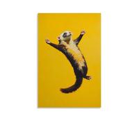 WJHJZQYY Dipinto ad olio su un furetto che fa il trampolino si capovolge sotto il cielo piatto giallo limone, decorazione da parete decorativa, poster artistico moderno da appendere, 30 x 45 cm