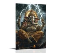 WJHJZQYY Ganesha si siede con calma negli occhi di un temporale, immobile mentre vento e fulmini danzano intorno a lui. Decorazione murale moderna da appendere poster artistico da appendere (30 x 45