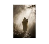 WJHJZQYY Mentre la nebbia si avvicina, Gesù posiziona delicatamente l'agnello sulle spalle e cammina verso la luce che irrompe attraverso. Decorazione murale moderna da appendere poster artistico da