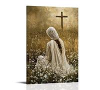 WJHJZQYY Poster decorativo da appendere in stile moderno, motivo: Mary guarda la croce da lontano, una sola lacrima che cade in un campo che sboccia all'istante. Poster decorativo da parete, arte