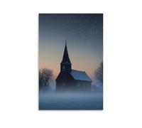 WJHJZQYY Poster decorativo da parete, 40 x 60 cm, motivo: una cappella del villaggio sorge dalla nebbia invernale, la sua campana silenziosa, il suo ripido luccichio che brilla leggermente sotto un