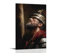 WJHJZQYY Poster decorativo da parete, 50 x 75 cm, con un centurione romano che guarda Cristo sulla croce, il suo elmo abbassato mentre la realizzazione sorge in un silenzio pieno di lacrime