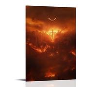 WJHJZQYY Poster decorativo da parete, arte moderna, da appendere, 40 x 60 cm, motivo: fiamme che circondano una città mentre una croce sorge dal fumo, una colomba che vola verso l'alto dal suo centro