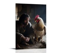 WJHJZQYY Poster decorativo da parete, arte moderna da appendere, motivo: Gesù che guarda negli occhi lacrimosi di Pietro dopo la terza negazione, un gallo che incorona mentre l'alba rompe attraverso