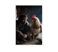 WJHJZQYY Poster decorativo da parete, arte moderna da appendere, motivo: Gesù che guarda negli occhi lacrimosi di Pietro dopo la terza negazione, un gallo che incorona mentre l'alba rompe attraverso