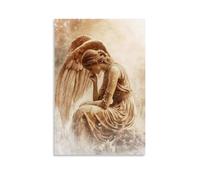 WJHJZQYY Poster decorativo da parete con angelo custode che guarda su marrone chiaro - arte digitale, arte moderna, da appendere, 50 x 75 cm