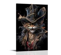 WJHJZQYY Poster decorativo da parete con animali di un gatto nero vestito con cappello e orecchie a spillo, decorazione da parete moderna, poster artistico da appendere, 60 x 90 cm