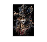 WJHJZQYY Poster decorativo da parete con animali di un gatto nero vestito con cappello e orecchie a spillo, decorazione da parete moderna da appendere, 30 x 45 cm