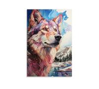 WJHJZQYY Poster decorativo da parete con animali, dipinto di un lupo inchiostrato e il suo riflesso in un fiume, poster artistico moderno da appendere, 40 x 60 cm