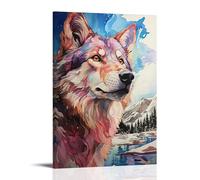 WJHJZQYY Poster decorativo da parete con animali, dipinto di un lupo inchiostrato e il suo riflesso in un fiume, poster artistico moderno da appendere, 50 x 75 cm